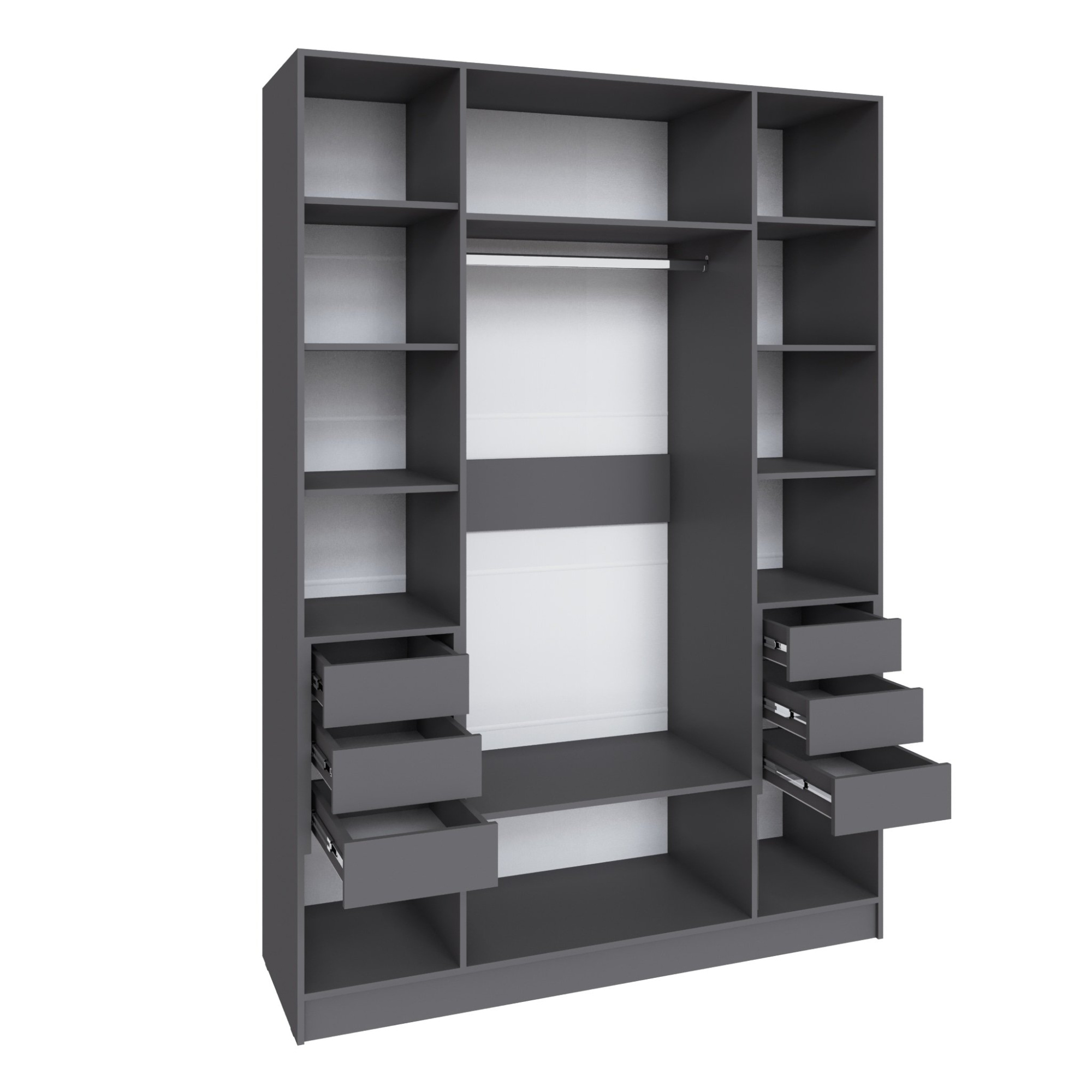 Шкаф Мадрид (1,6) с 6 ящ. внутри с зеркалом графит серый