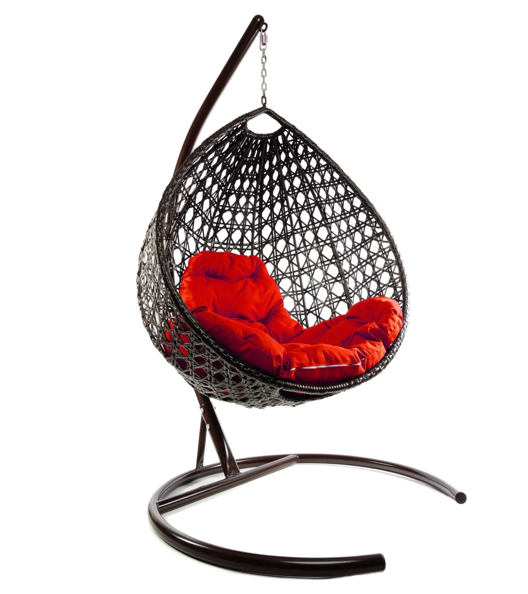 Подвесное кресло КАПЛЯ с ротангом коричневое, красная подушка
