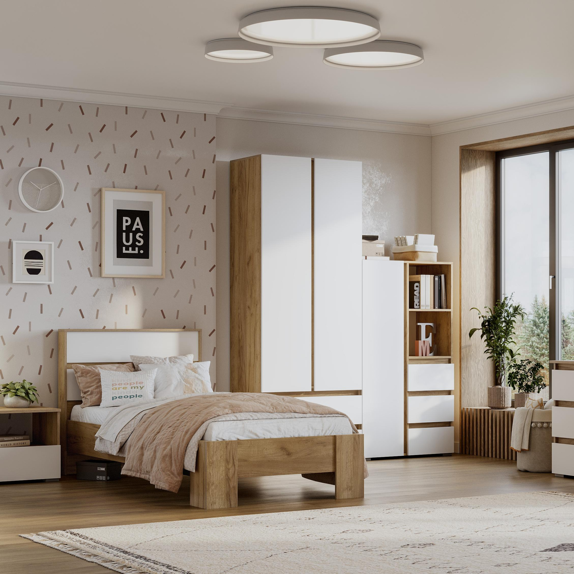 Люмо Кровать КР 01 970х928х2114 (ДУБ КРАФТ ЗОЛОТО/БЕЛ)