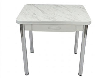 Стол Ломберный с ящ 600*800 (1200) ноги хром Белое Пл.188 мрамор крестола