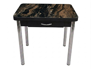 Стол ломберный с ящ 600*800 (1200) ноги хром черное Пл.7241ТС мрамор мокко.