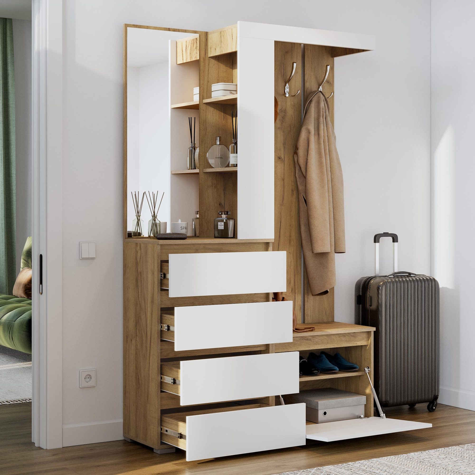 Люмо Комод КМ 02 802х958х460 (ДУБ КРАФТ ЗОЛОТО/БЕЛ)