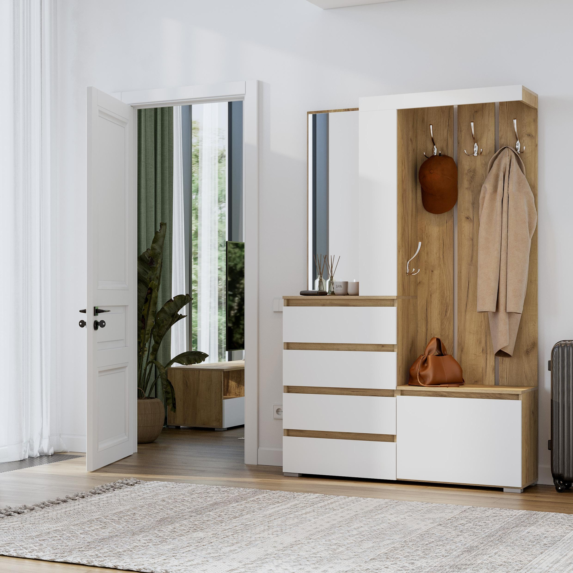 Люмо Прихожая 1260х1980х353 (ДУБ КРАФТ ЗОЛОТО/БЕЛ)