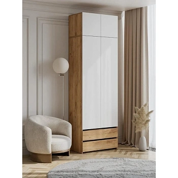 Модульная система "Абрау" Шкаф двухстворчатый (с ящиками) (Дуб Золотой/Белый)