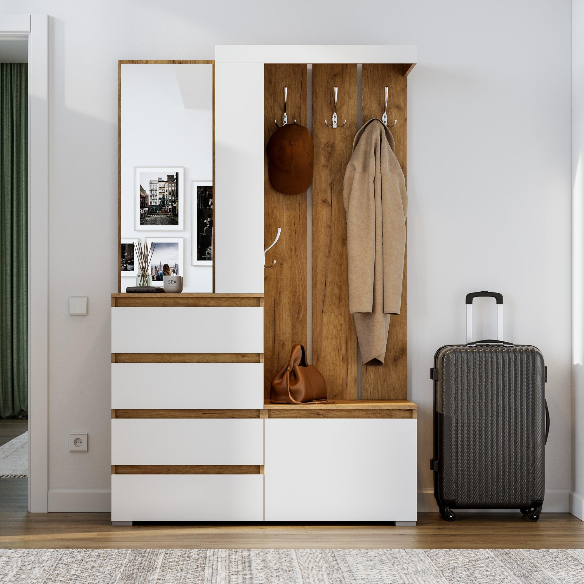 Люмо Прихожая 1260х1980х353 (ДУБ КРАФТ ЗОЛОТО/БЕЛ)