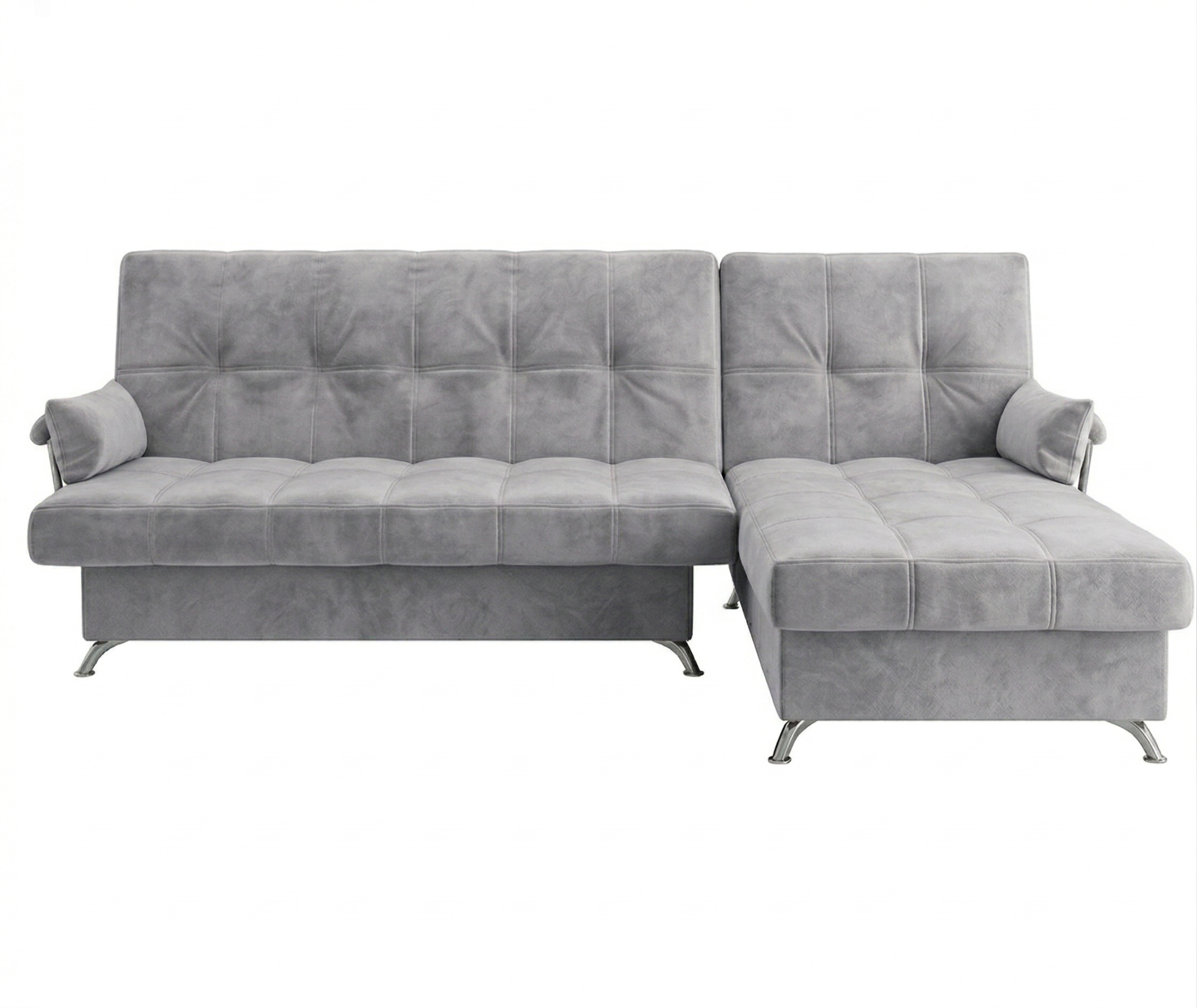 Диван угловой Финка ДКУ с хром бок. Тк.Зодиак 994 св.серый 1 кат Апогей