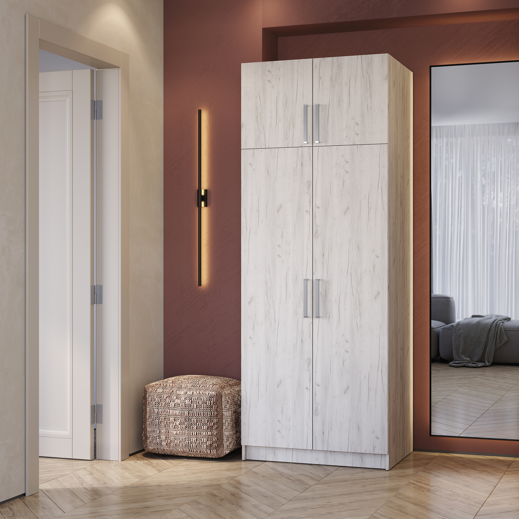 Шкаф 2-х створчатый с перегородкой Дуб крафт белый