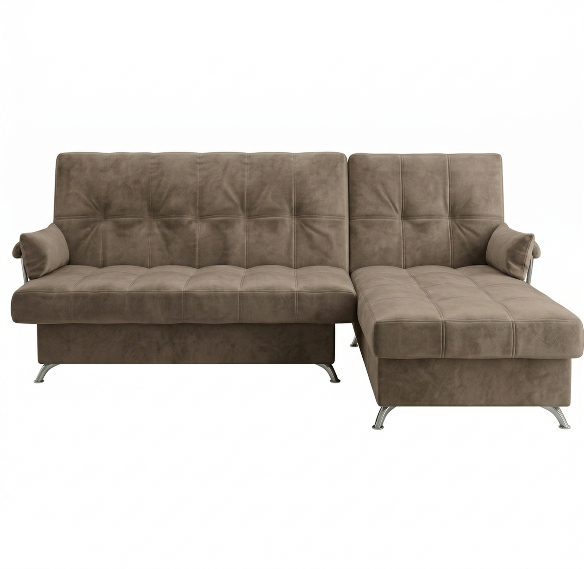 Диван угловой Финка ДКУ с хром бок. Тк.LUMA 5 бежевый 2 кат Апогей