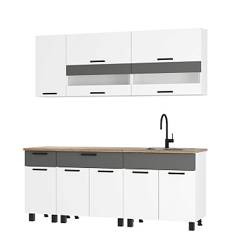 Кухня 2,0м Монтана Белый/Графит/Дуб кера