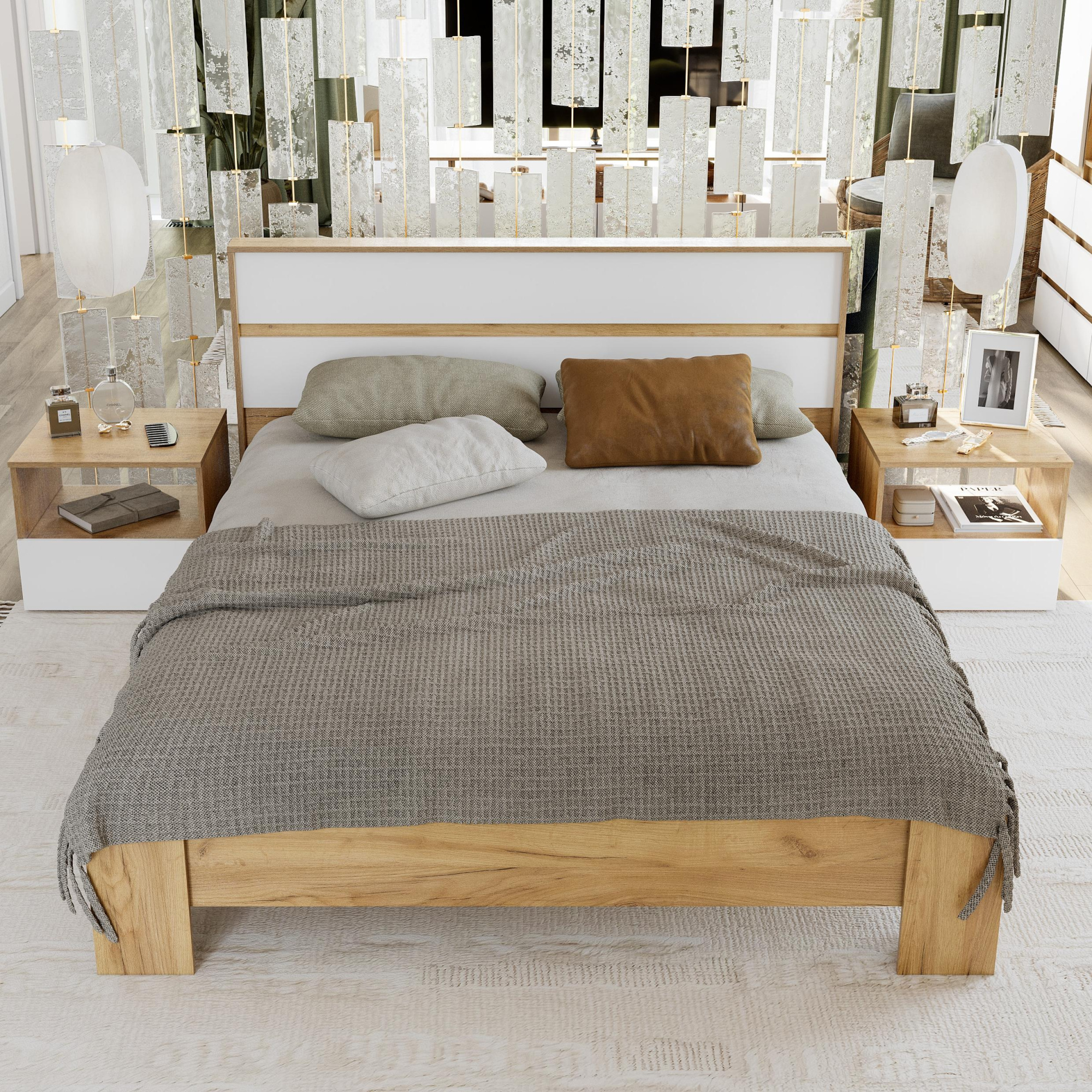 Люмо Кровать КР 02 1470х928х2114 (ДУБ КРАФТ ЗОЛОТО/БЕЛ)