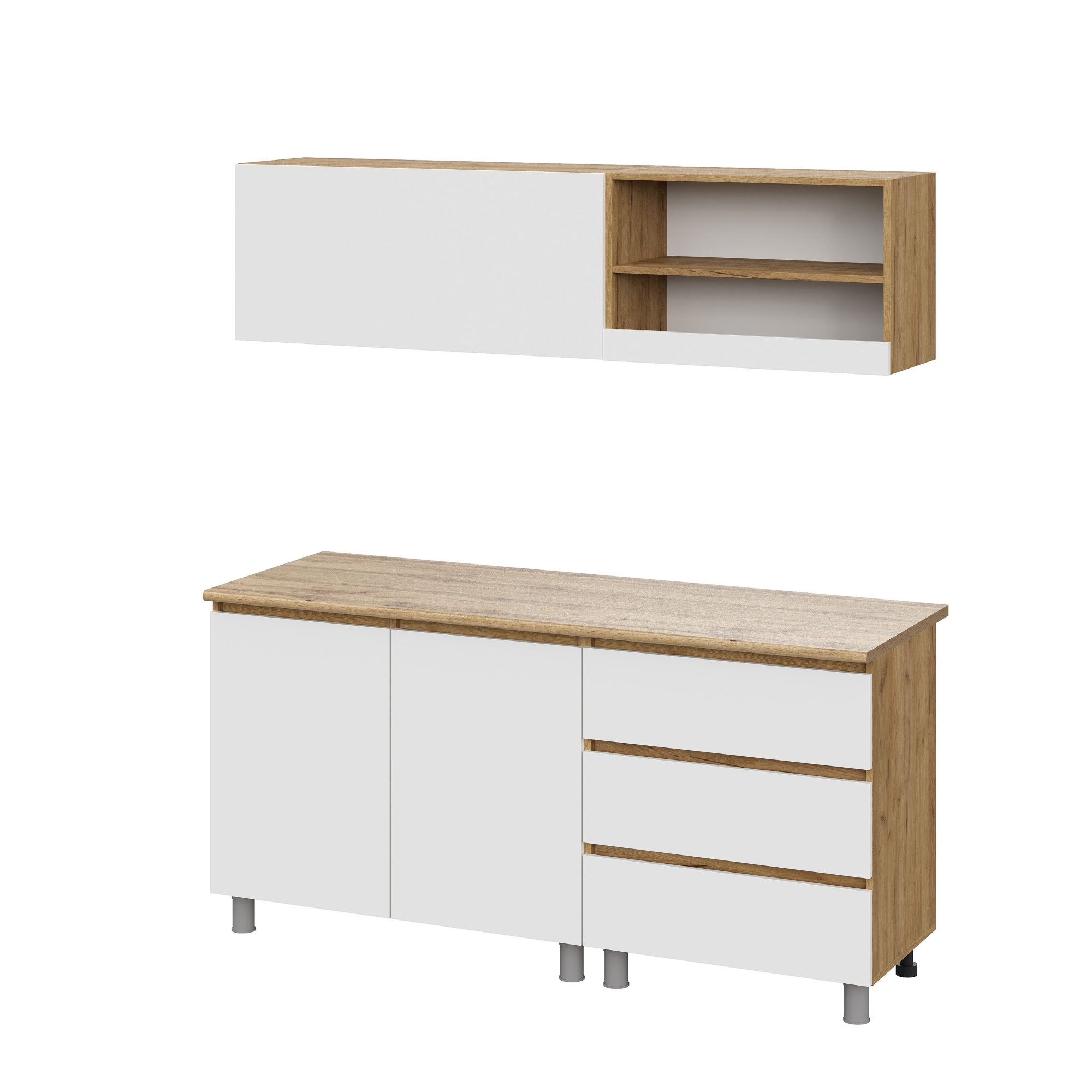 Люмо Кухонный гарнитур со столешницей 1700х1900х600, ДУБ КРАФТ ЗОЛОТО/БЕЛ