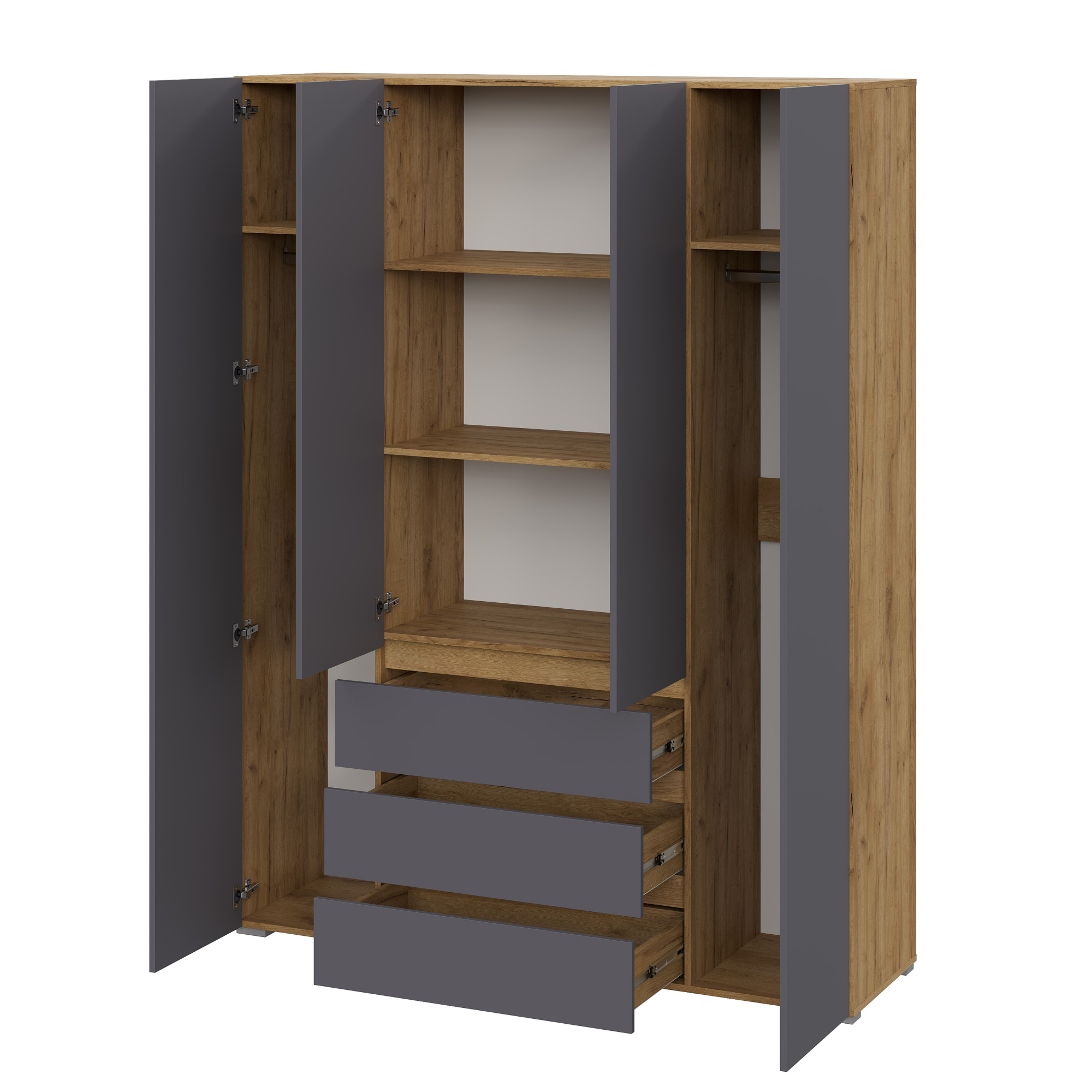 Люмо Шкаф с ящиками 4-х створчатый ШК 05 1600х2100х460 (ДУБ КРАФТ ЗОЛОТО/СЕР)