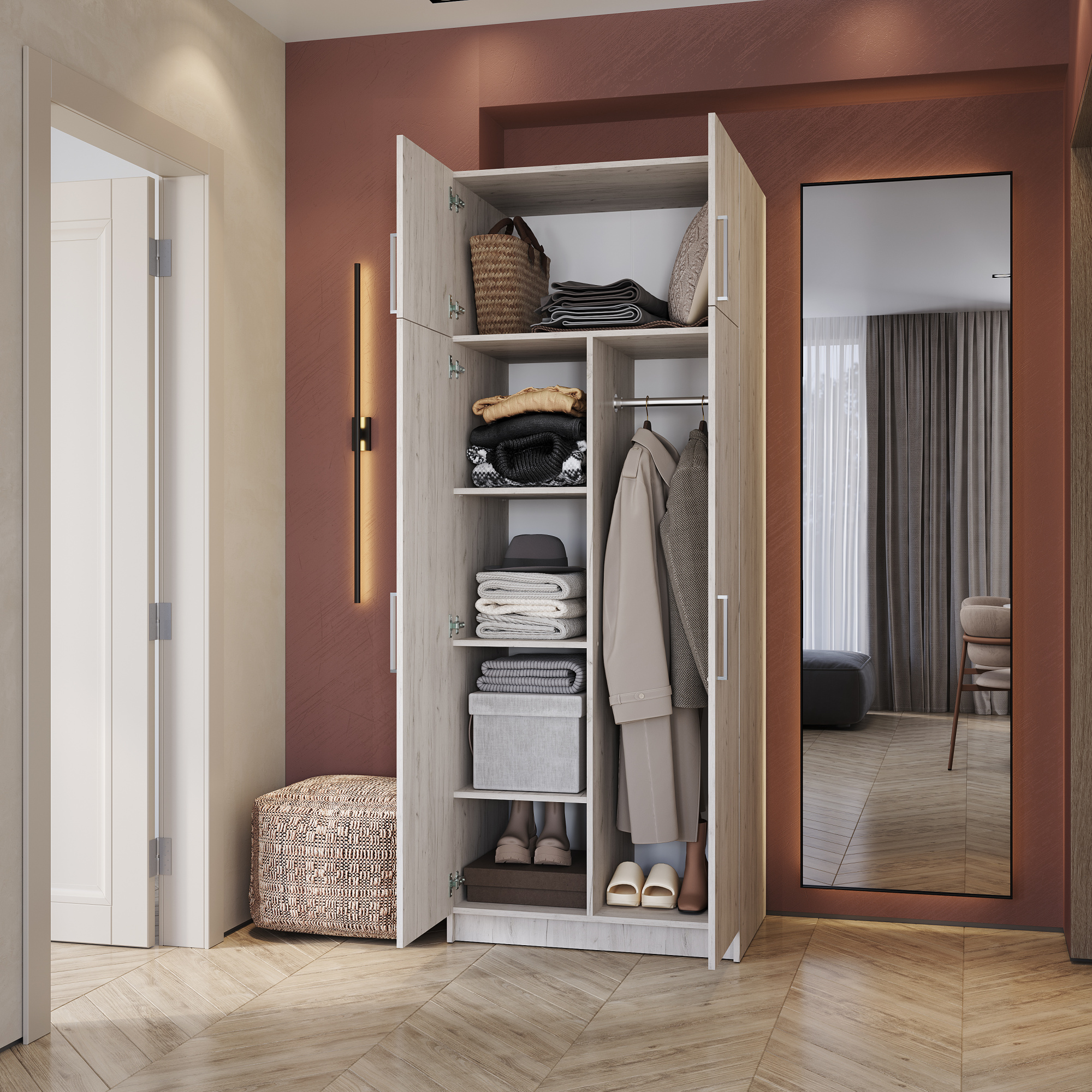 Шкаф 2-х створчатый с перегородкой Дуб крафт белый