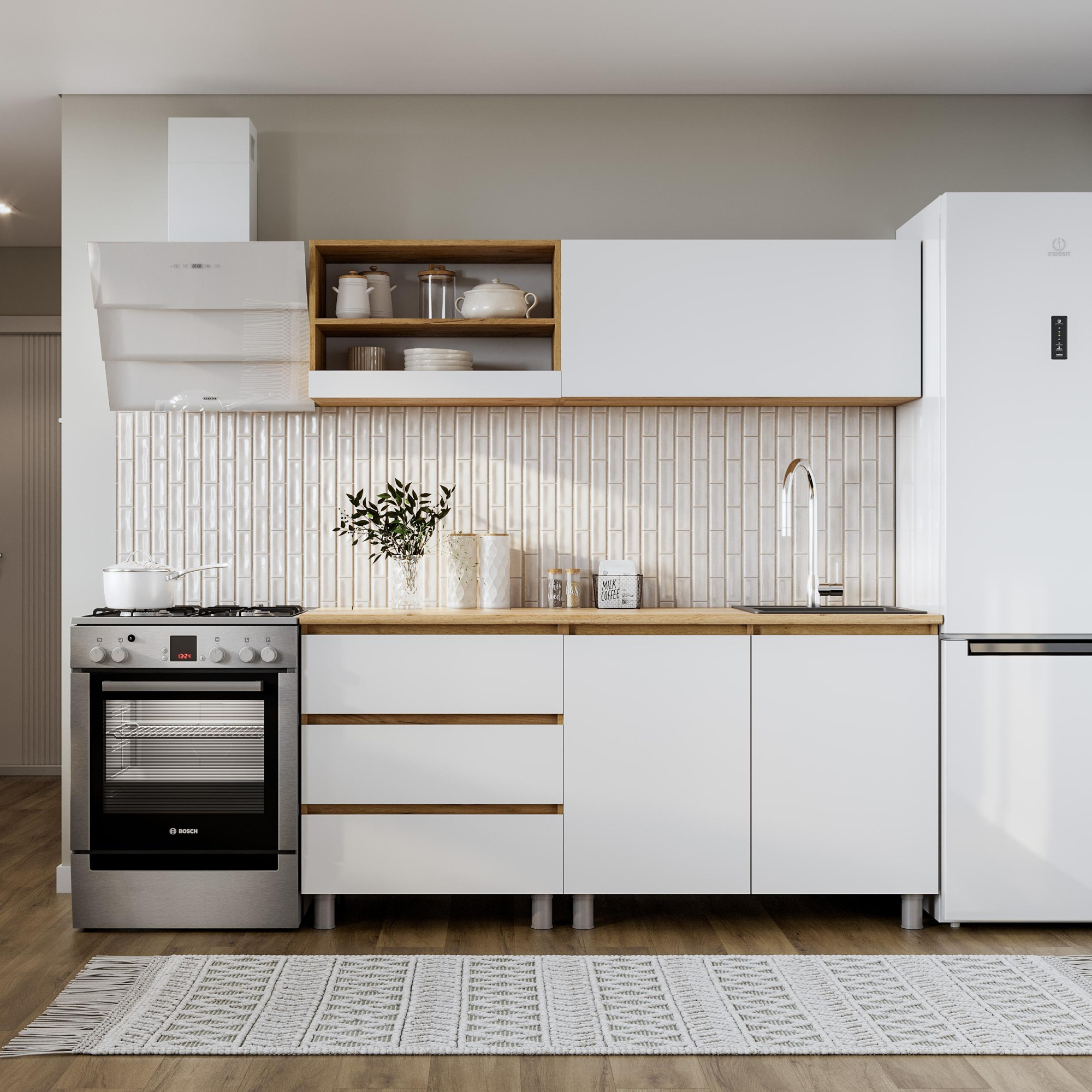 Люмо Кухонный гарнитур со столешницей 1700х1900х600, ДУБ КРАФТ ЗОЛОТО/БЕЛ