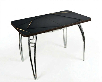 Стол Паук цельносварной раздв. БАБОЧКА 300мм (хром) кромка венге/Ф-ть 152 (Мрамор черный-золото)